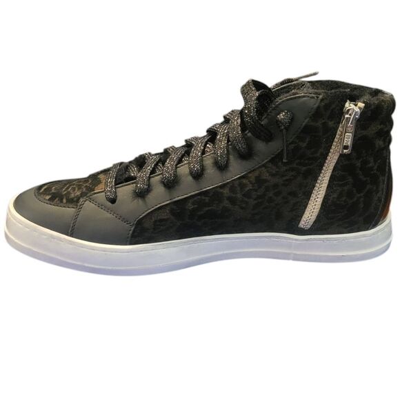 P448 Skater Womens Sneaker Black Brown Faux Leather Handmade Italy US 8.5 NIB - Picture 2 of 15